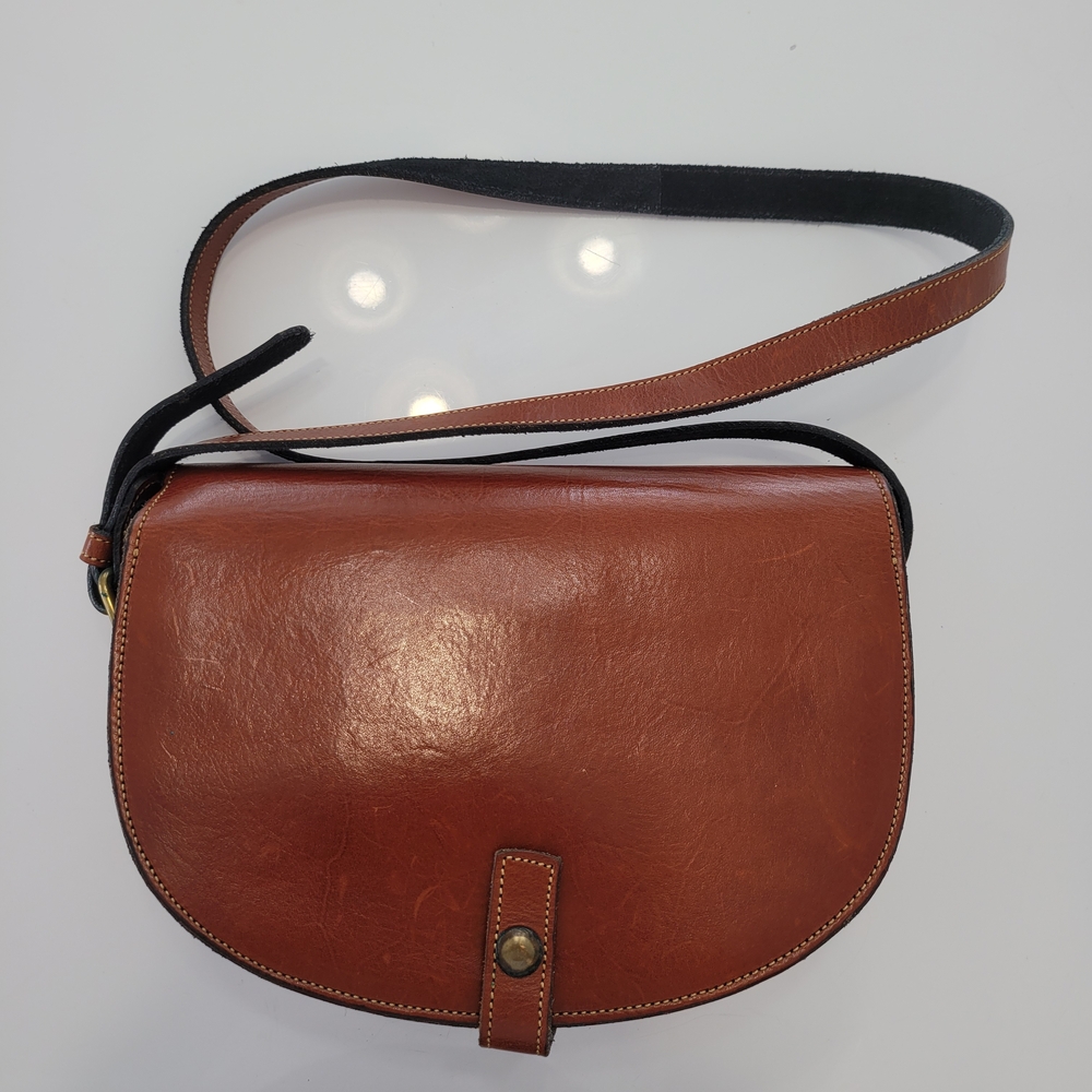 Brown Leather Saddle Crossbody with Polo Rider Medallion - Picture 5 of 17